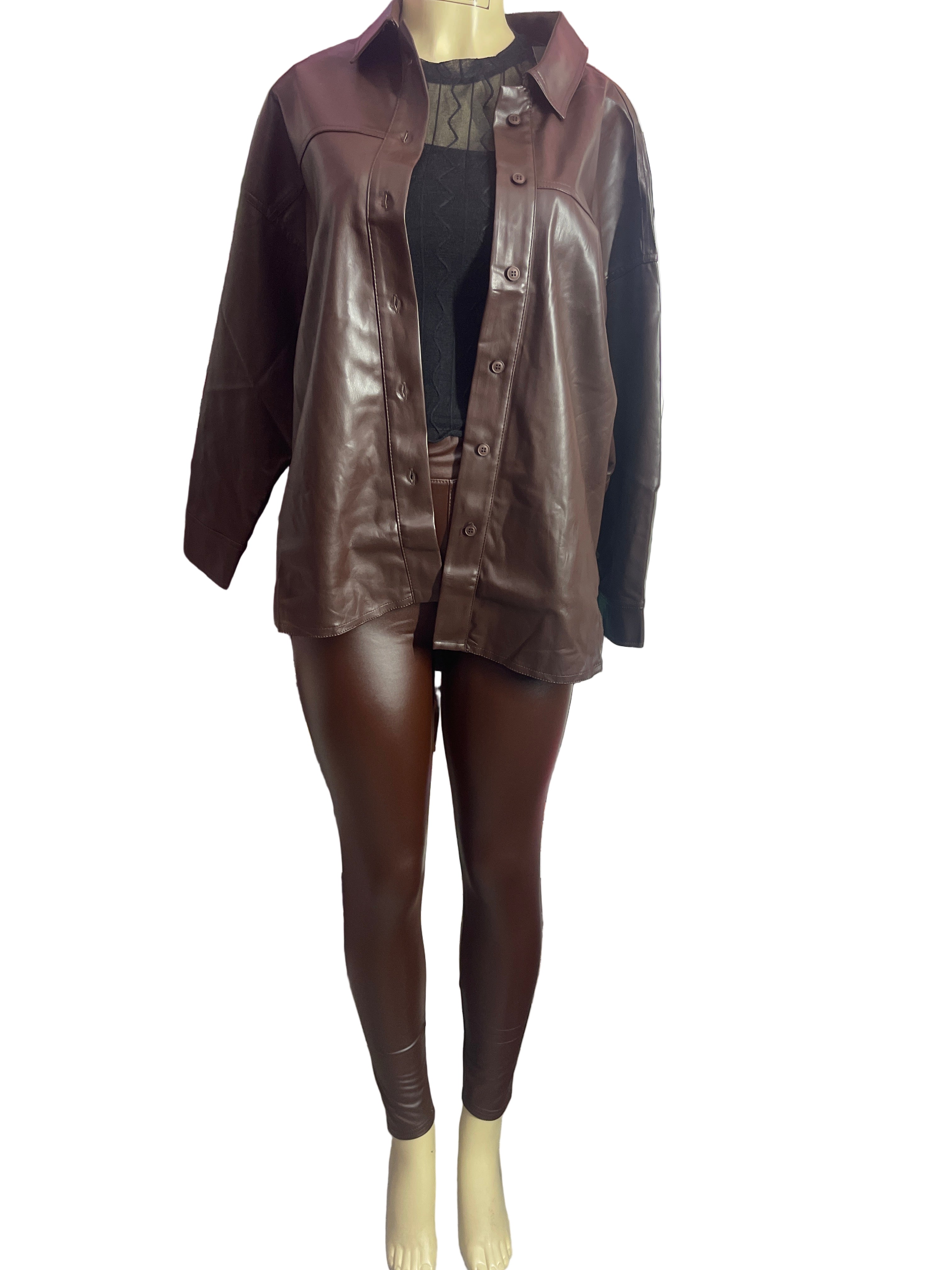 Brown leather leggings