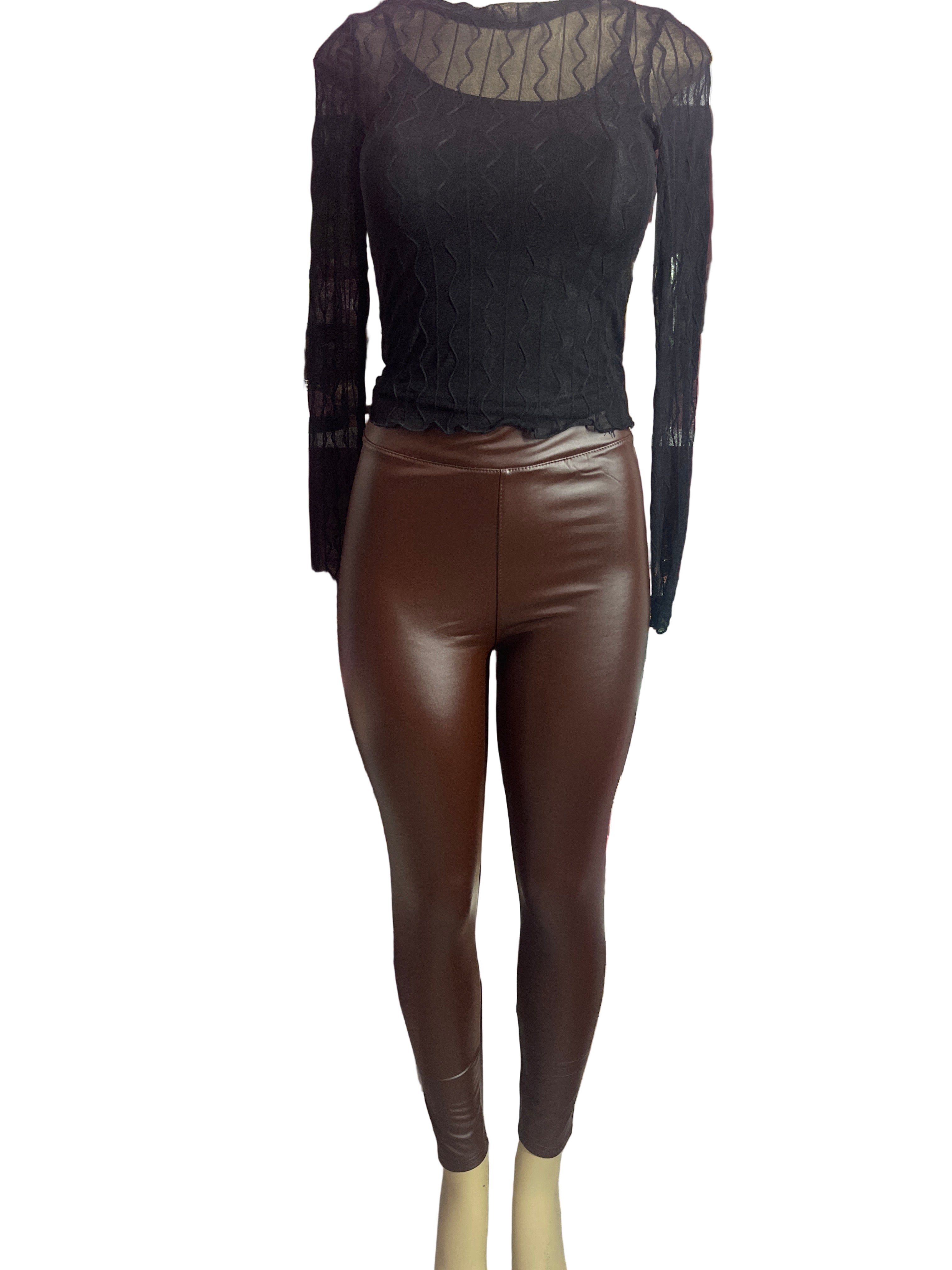 Brown leather leggings
