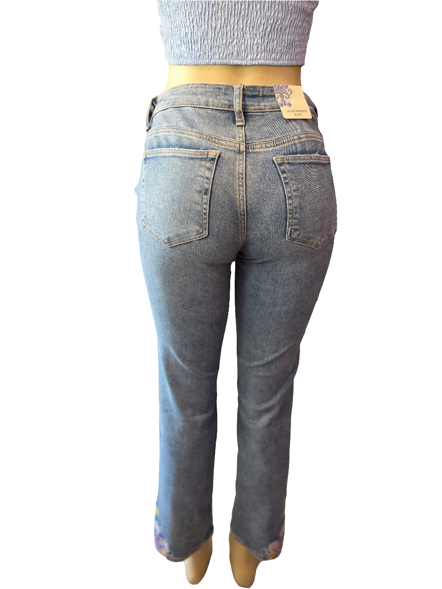 Embroidered Stretch Capri Jeans