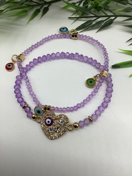 Purple eye bracelet set of 2