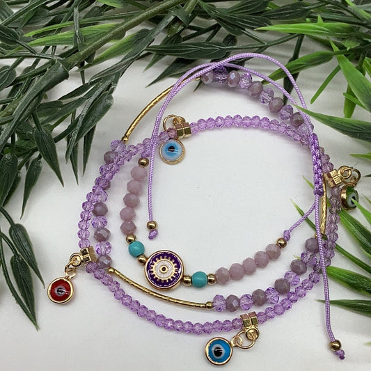 Purple eye bracelet set of 3