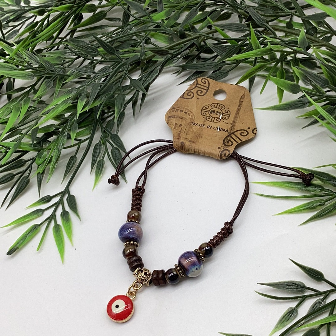 Wood evil eye bracelet