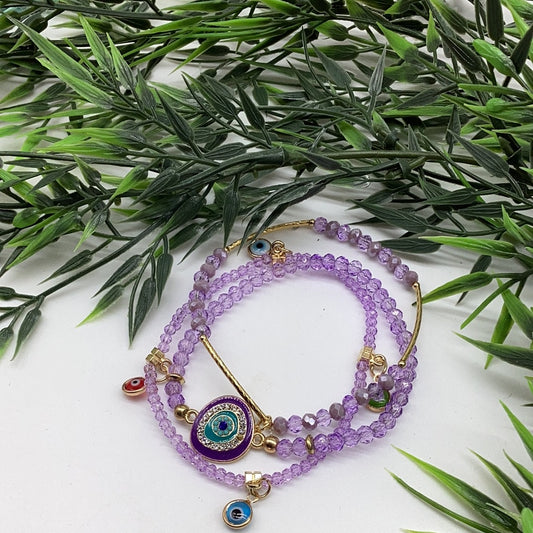 Purple eye bracelet set of 3