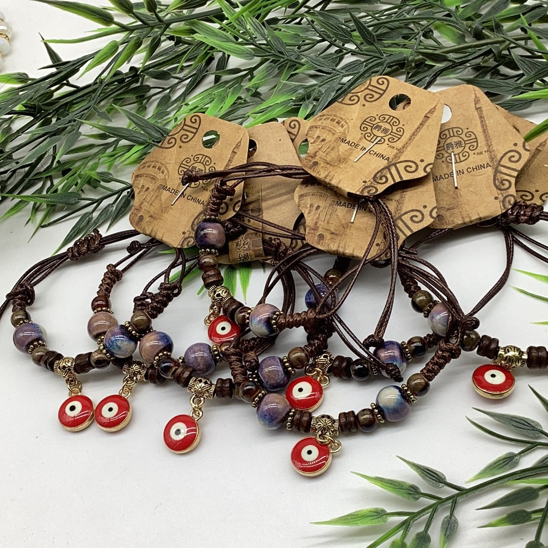 Wood evil eye bracelet